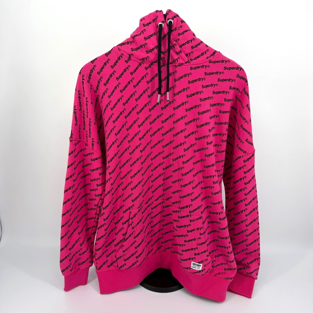 Superdry Alma Hoodie Womens 6 Sienna Pink New All Over Logo Print
